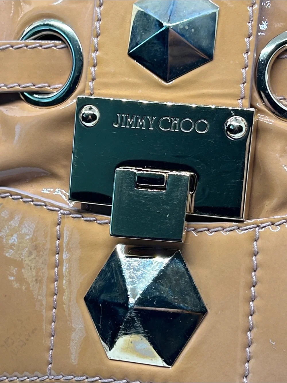 Jimmy Choo Ramona Tan Leather Metal Studded Hobo Shoulder Bag Purse 🔥🔥